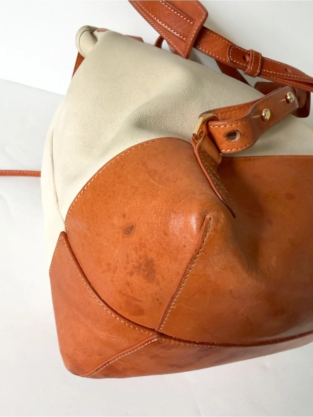 Mansur Gavriel Canvas Mini Backpack Tan Leather Flap Bag  Creme & Cammello